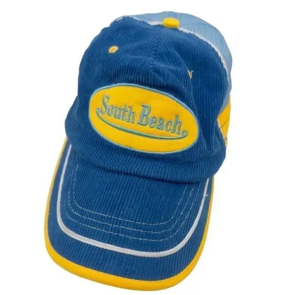 Vintage South Beach Corduroy Blue Yellow Cap - Picture 2 of 6